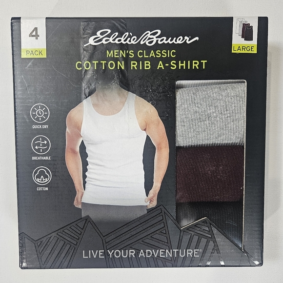 Eddie Bauer Tank Tops Mens Large 4 Pack A-shirt Classic Cotton Ribbed Breathable - Picture 1 of 7